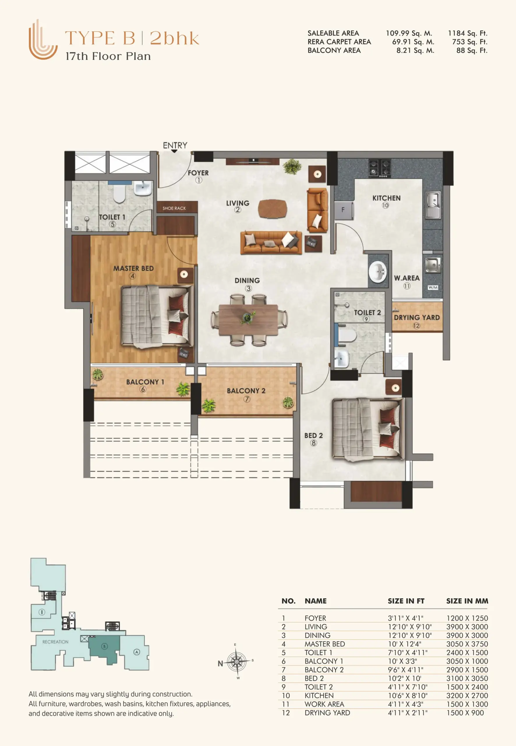 15 - Type B 2BHK - 17th Floor