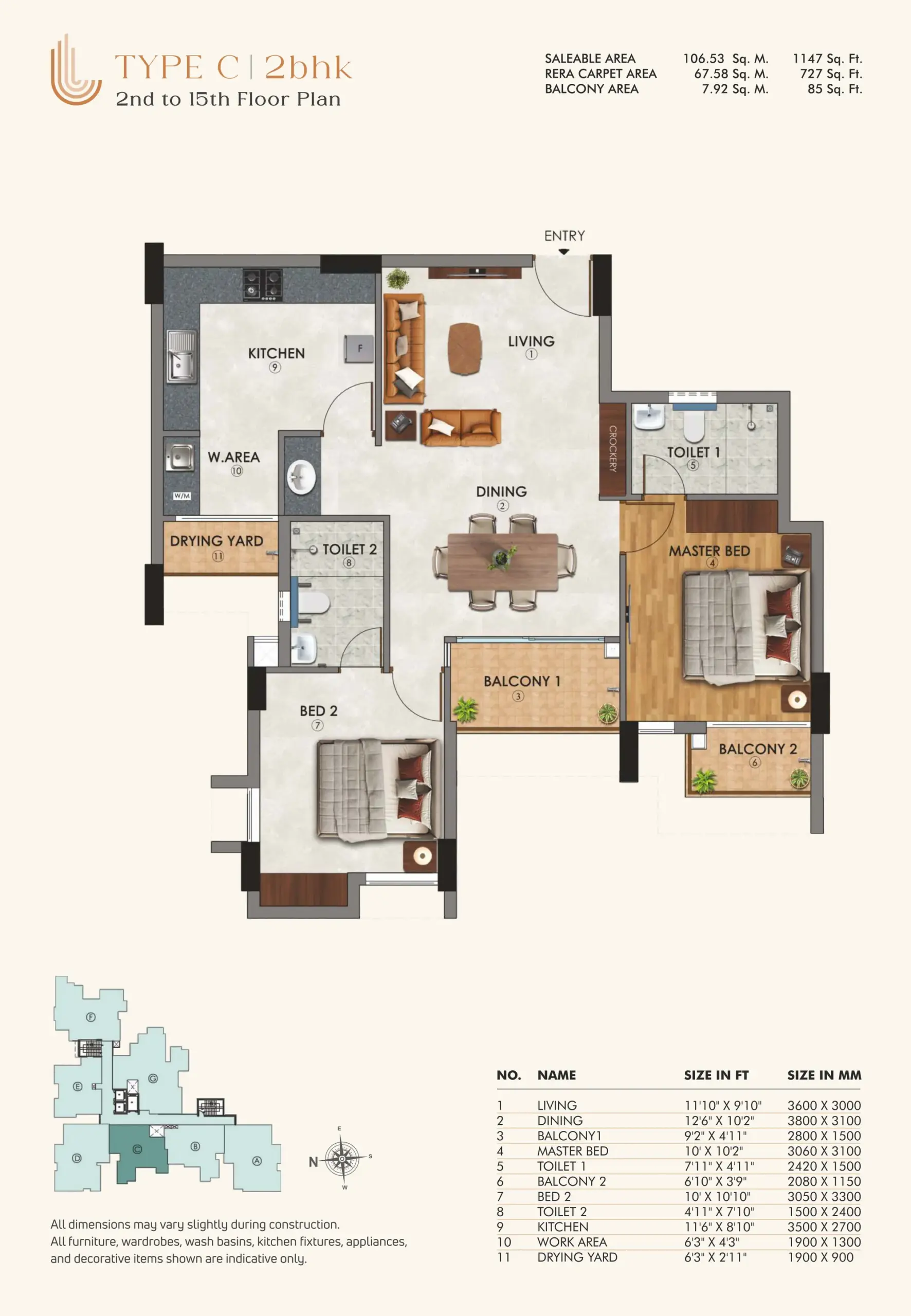 17 - Type C 2BHK - 2nd to 15th Floor