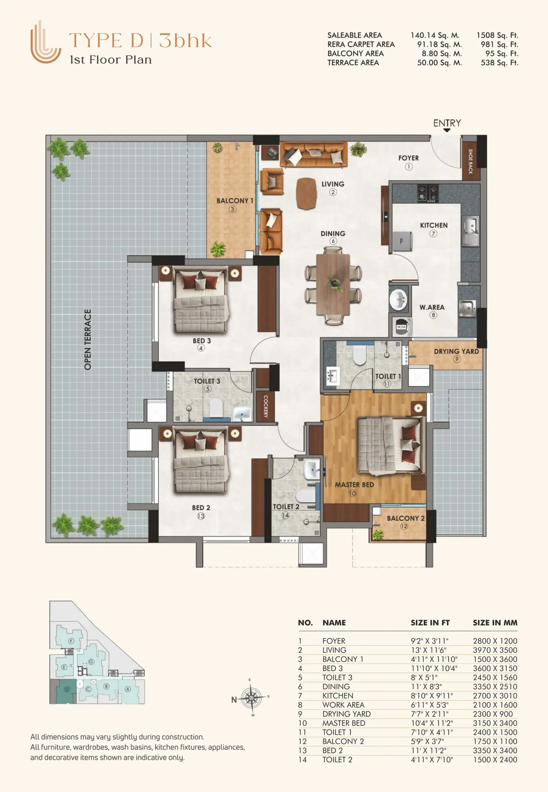 19 - Type D 3BHK - 1st Floor