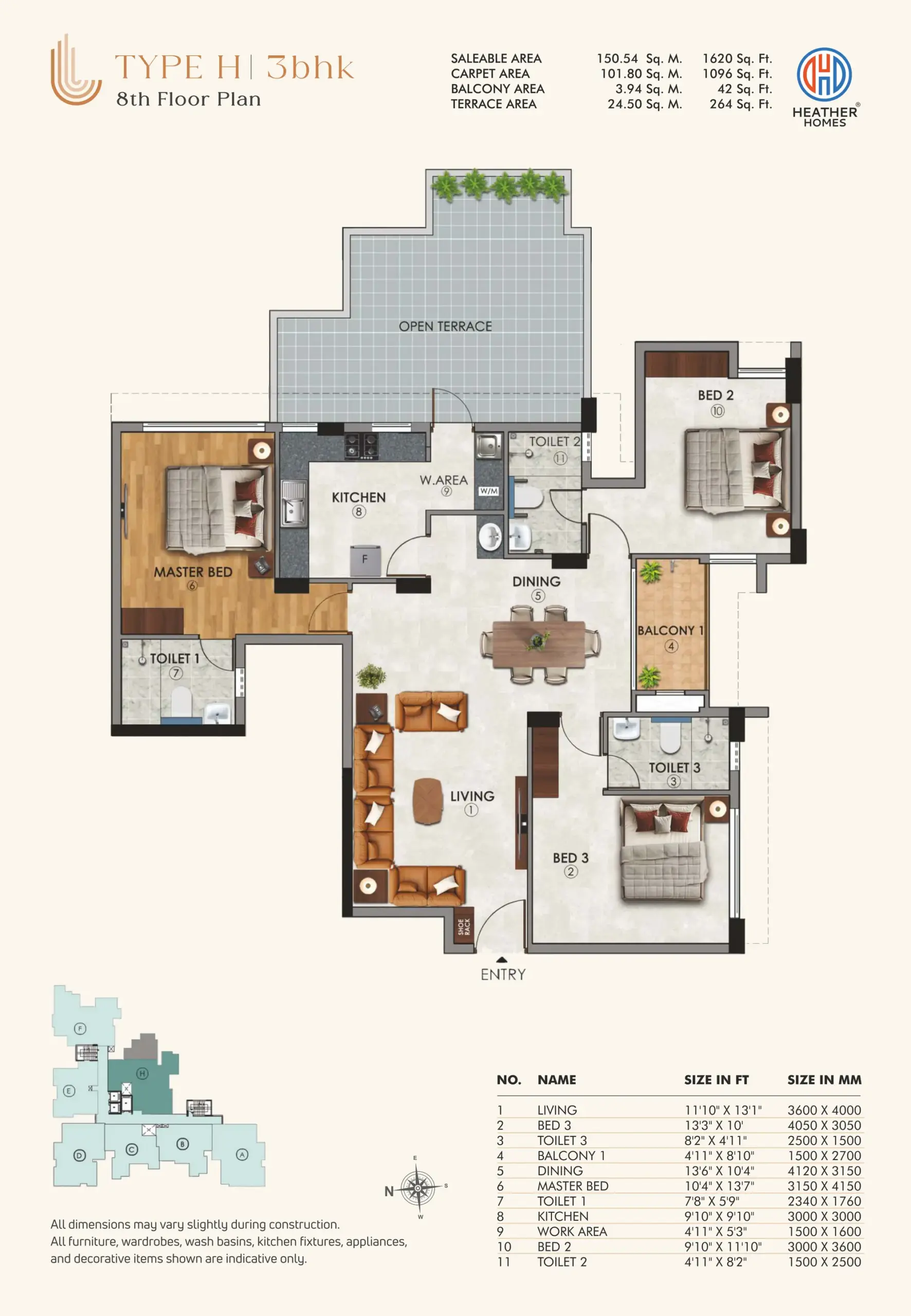 27 - Type H 3BHK - 8th Floor